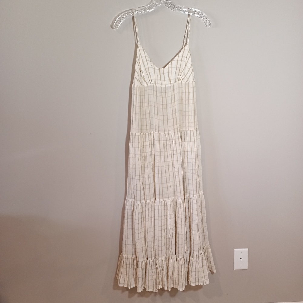 Elegant Cream Plaid Maxi Dress